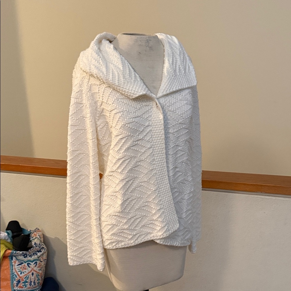 JM Collection Ivory Knit single button cardigan Sweater